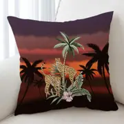 Palm Trees Sunset and Cheetahs Cushion Cover