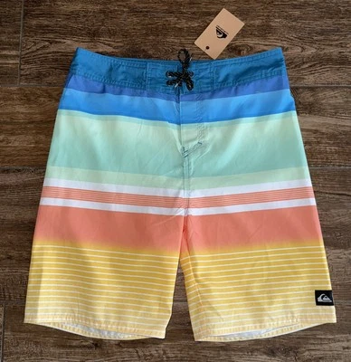 NEW Quicksilver Youth Boardshorts Swim Trunks Size 28 16 SEAPORT STRIPED SHORTS