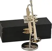 domoi Copper Miniature Trumpet with Stand and Case Mini Musical Instrument Miniature Replica Model Mini Trumpet Home Ornament, Fine Workmanship