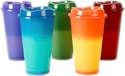 PARTSQUEEN 16Oz 5 Pack Color Changing Cups - Reusable Plastic Cups with Lids, Coffee Cups with lids, Color Changing Cups for Juice - Quality Cups for Kids and Adults Parties and Birthday
