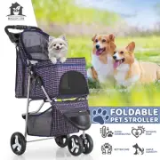 3 Wheels Foldable Pet Dog Stroller Portable Dog Cage Travel Carrier w/Cup Holder