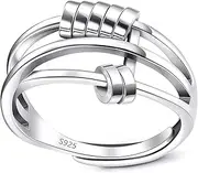 [LNIEER] 925 Sterling Silver Anti Anxiety Ring for Women Men Anxiety Relief Ring with Beads Spinning Rings for Anxiety Fidget Spinner Anxiety Ring Adjustable Minimalist Rings