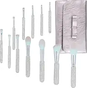 Makeup Brushes Bling Crystal Professional Face Cosmetics Blending Liquid Foundation Powder Concealer Eye Shadows Make Up Beauty Tool Glitter(12PCS) (Purely Handmade) (White)