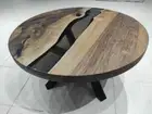 Round Walnut Wood, Smoke Epoxy Dining Table, Round Epoxy Coffee Table,Dining Top