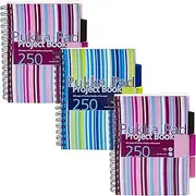 Pukka Pad, A5 Striped Project Notebook 3-Pack - 21 x 14.9cm - Wirebound Notebook with 8mm Feint Ruled Lines on 80GSM Paper – Includes 3 Repositionable Dividers with Storage Pockets - 250 Pages