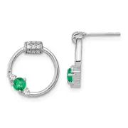 Solid 14k White Gold Simulated CZ and Emerald Circle Post Earrings