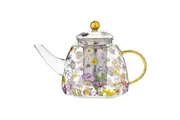 Ashdene Pressed Flowers Double Walled 1.2L Floral Glass Teapot w SS Infuser