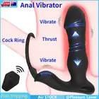 Thrusting Anal Vibrator Cock Ring Telescopic Prostate Massager Butt Plug Sex Toy