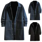 Mens Winter And Autumn Loose Casual Denim Trench Coat Long Coat