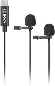 BOYA BY-M3D Digital Dual-Head USB Type-C Lavalier Microphones Compatible with iPad Pro, Mac PC, Samsung Android Devices - 6 Meter Cable