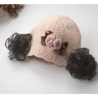 在飛比找蝦皮購物優惠-南光·2020 秋冬新款嬰兒帽嬰兒蕾絲假髮花帽假髮嬰兒棉紗帽