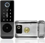 Tuya WiFi Remote Control Fingerprint Motor Rim Lock Card Code Smart Door Lock Work for Google Alexa Echo(Double-Fingerprint) Learned extensively Aqiong