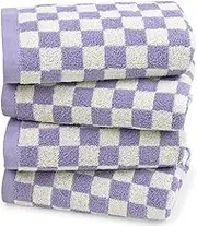 Hand Towel for Bathroom Guest Room Home - 100% Cotton Face Towel Set Lilac Checkered, Extra Soft, Absorbent 4-Piece for Daily Use