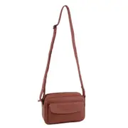 Milleni Women's Multi Zip Leather Shoulder Crossbody Bag 22x14cm Rose