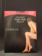 George Silky Sheer Thigh High Lace Top Sandalfoot Black Plus Leg Wear Pantyhose