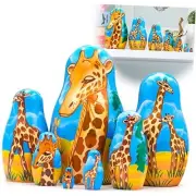 Giraffe Nesting Dolls Set of 7 pcs - Matryoshka Doll with Decorative Giraffe