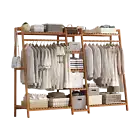 Portable Clothes Rack Coat Garment Stand Bamboo Rail Hanger Airer Closet