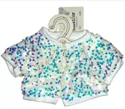 Build A Bear 029757 Sequin Bomber Jacket for Plush Bear , White / Sparkles, NEW