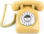 MCHEETA Rotary Phone, Desk Phones, Retro Phones for Landline, Vintage Corded Telephone with Redial Function for Home Office Hotel School, Yellow