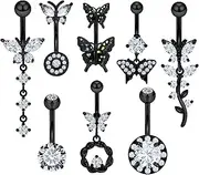 [Vsnnsns] 14G Belly Button Rings Belly Rings for Women Stainless Steel CZ Opal Belly Button Piercing Jewelry Belly Bars Curved Navel Ring Barbell Body Jewelry Piercing for Women Men 18Pcs