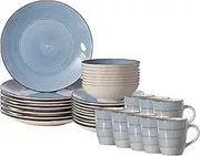 32 PC Spin Wash Dinnerware Dish Set for 8 Person | Mugs, Salad and Dinner Plates and Bowls Sets, Dishes with Highly Chip and Crack Resistant, Dishwasher and Microwave Safe, Blue