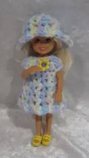 Handmade Clothes for 5.5-inch dolls, Crochet Dress and Hat Set#C07