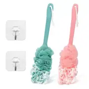 2 Pack Back Scrubber Shower Loofah Long Handle 17 Loofah on a Stick Men Women