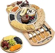 FORYUSE Cheese Board with Knife Set Bamboo Charcuterie Boards with Serving Platter Tray for New Home Gift, Wedding, Birthday, Family Party, Christmas