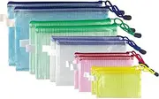 Zip File Folders, Pyhot 10pcs 5 Sizes Mesh Document File Bags Storage Pouch with Zipper for Cosmetics Offices Supplies Travel Accessories, 5 Colors (10pcs Mixed 5 Size)