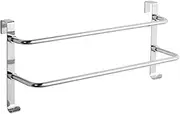 EMKE Double Towel Rail, Bathroom Over The Door Hanging Towel Rack with Hooks, Stainless Steel Sink Towel Holder with Large Space for Kitchen Toilet Hotel Shower Room, Chrome