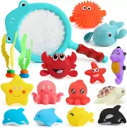 Juguetes flotantes de animales para bebés, juguetes de piscina, red de pesca