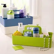 Stackable 8-Section Desk Organiser Caddy – Multi-Use Storage Box with Handle & Removable Dividers, Sturdy Plastic Organiser for Makeup, Stationery, Craft – Home, Office, School, Bathroom (Green)