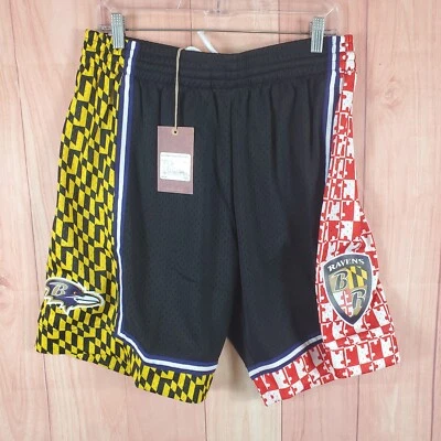 Mitchell & Ness Mens Shorts Large Black Baltimore Ravens Football Drawstring