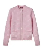 Gucci Logo Intarsia Button-Up Cardigan S,XS,L,M Light pink and white