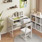 Kids Desk and Chair Set Wooden Children Play Study Table Set w/Storage Drawer
