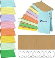 Flash Cards, 800 PCS Multicolor Index Cards Revision Cards with 9 Binder Rings, 4.9 * 2.9 Inch Kraft Paper Flashcards Lined Record Cards Study Cards for Office Home School Learning