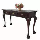Solid Mahogany Wood Hall Table With 3 Drawer Antique Chippendale Style
