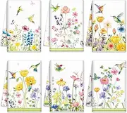 Oudain Sets of 6 Spring Kitchen Towels Decor Floral Wildflower Hummingbirds Branches Dish Hand Tea Towels for Spring Party Holiday Supply Bathroom Housewarming Gift
