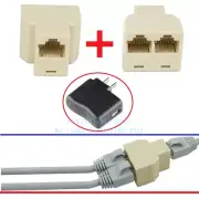 2 X RJ45 Splitter Adapter 1 to2 Dual Female Port CAT5 6 LAN Ethernet Connector