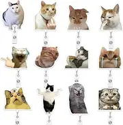 Justforjoyful 12PCS Cat Meme Badge Reel Employee Appreciation Gifts Cute Nurse Badge Reel Christmas Thank You Gifts Funny Cat Retractable Name Tag ID Clip Holders Office Hospital Nurse Doctor Teachers