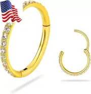14K Gold Hinged Nose Rings Hoop for Women 20G, 316L Surgical Steel Clicker Septu
