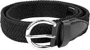 [Linkidea] Elastic Braided Kids Belt, Adjustable Buckle Black Belt for Girls, Stretchable Waistband Suitable for Age 15-18
