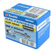 Zenith CUP HEAD BOLTS & NUTS 25Pcs Hot Dipped Galvanised- M6x40mm Or M6x50mm