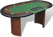 vidaXL 10 Seater Casino Poker Card Table Green Speed Cloth Chip Tray Cup Holders
