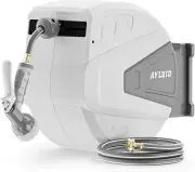 Retractable Garden Hose Reel,1/2 in X 130 Ft Wall Mounted Hose Reel, with 9- Fun