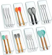 8 Pack Clear Plastic Drawer Organizer Bins Set, Stackable Cutlery Storage Bins T