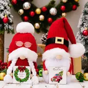 2Pcs Christmas Decor Gnome Doll Knitted Hat Dwarf Doll Christmas Ornaments