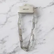 NINE WEST Necklace Silver Tone Double Strand Chunky Paperclip Layered Chain- NEW