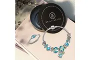 Silver Blue Charm Bracelet & Third Eye Ring Set