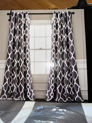Lush Decor Gray Geo Grommet Room Darkening Window 2 Curtain Panels 84" L x 52" W